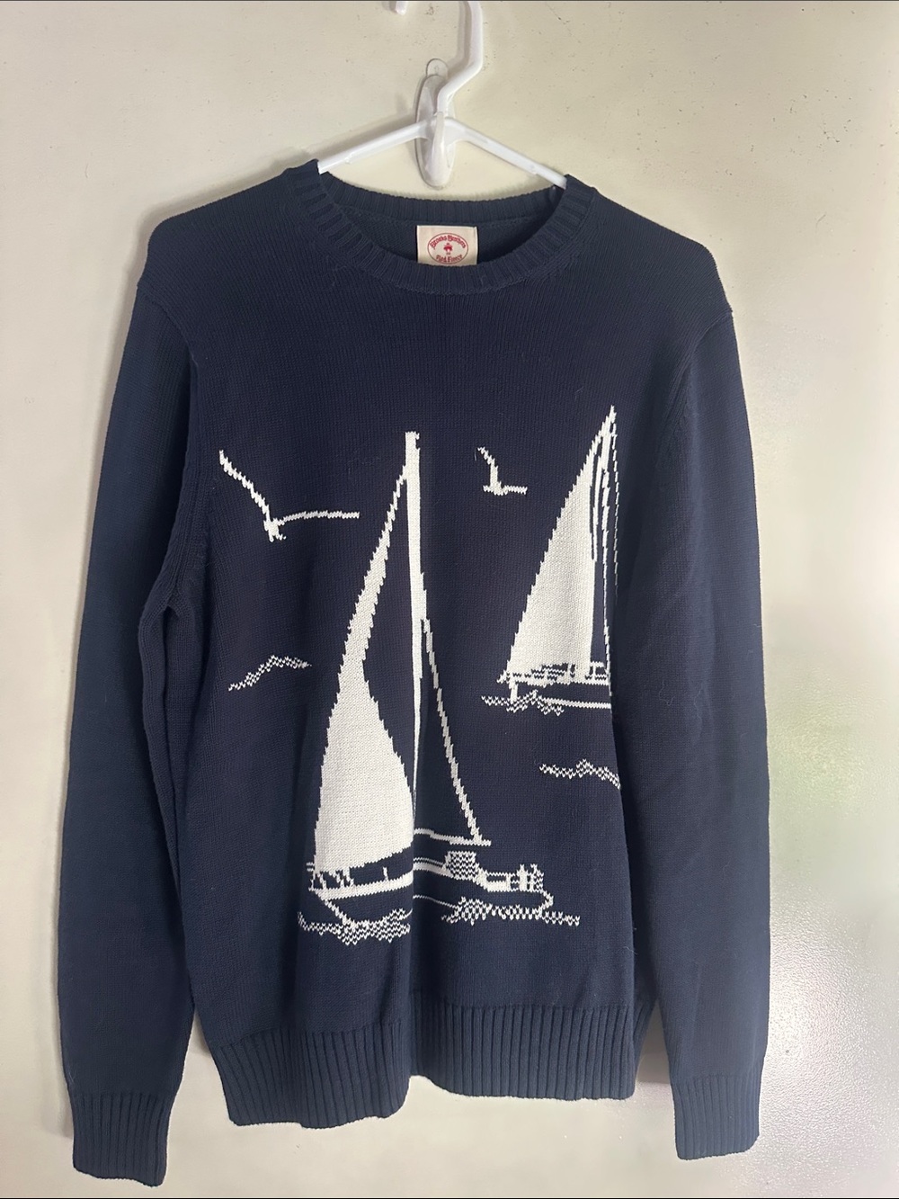 Brooks Brothers Navy and White Sailboat Crewneck Sweater